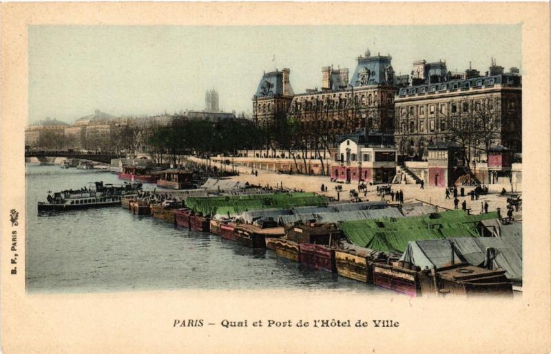 Carte postale ancienne Paris (4e) Quai et Port de l'Hotel de Ville à Paris 4e