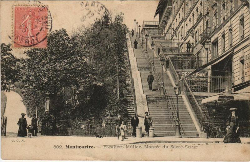 Carte postale ancienne Paris 18e Montmartre Escalier Müller