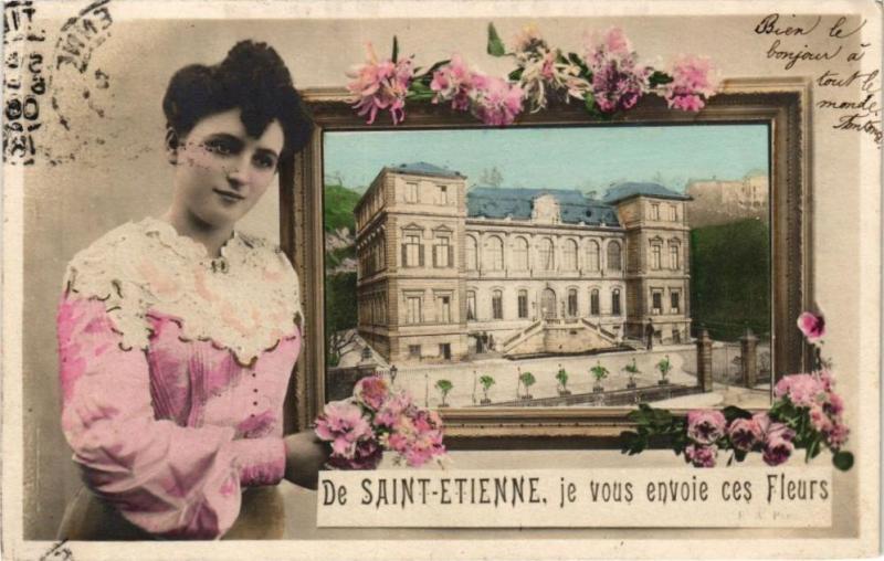 Carte postale ancienne De Saint-Etienne je vous envoie ces Fleurs