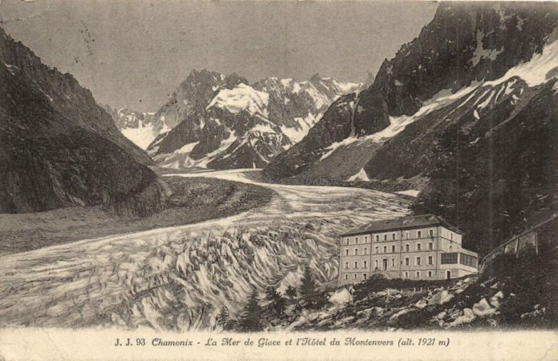 Carte postale ancienne Chamonix - La Mer de Glace et Hotel du Montenvers