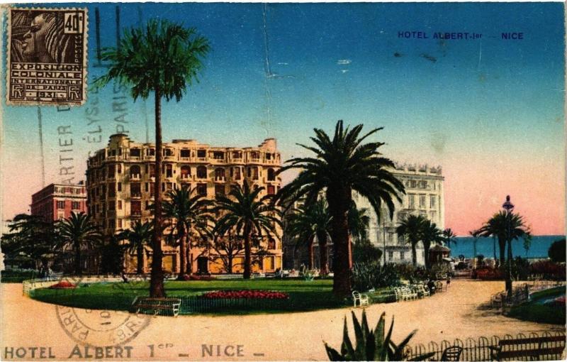 Carte postale ancienne Hotel Albert 1er - Nice - Vue spendide sur les Jardins et la Mer