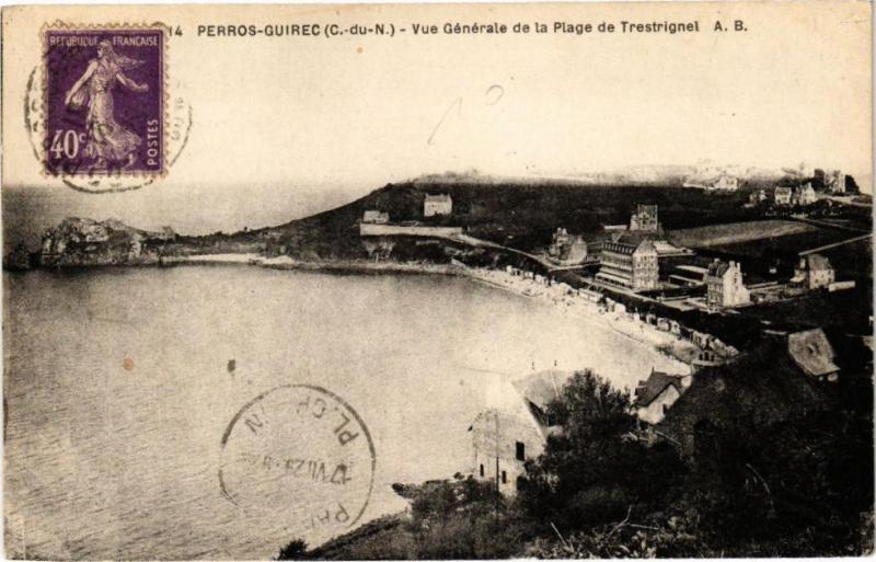 Carte postale ancienne Perros-Guirec-Vue générale de la Plage de Trestrignel à Perros-Guirec