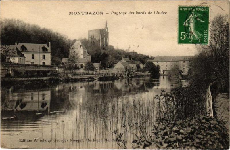 Carte postale ancienne Montbazon - Paysage des bords de l'Indre à Montbazon