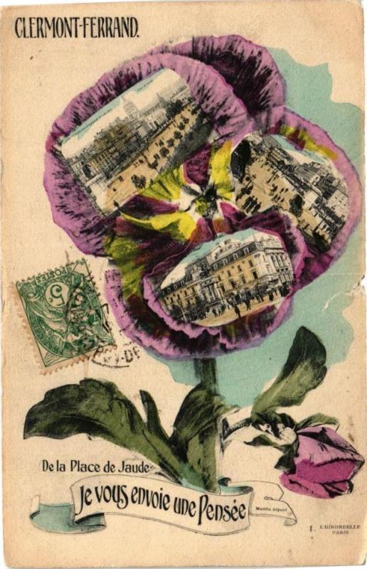 Carte postale ancienne Clermont-Ferrand - De la Place de Jaude - Je vous envoie une Pensée à Clermont-Ferrand