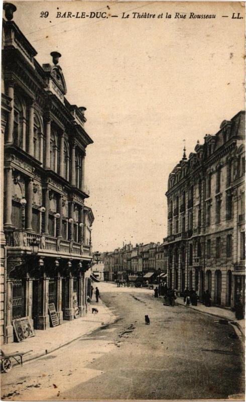 Carte postale ancienne Bar le Duc-Le Théátre et la Rue Rousseau à Bar-le-Duc
