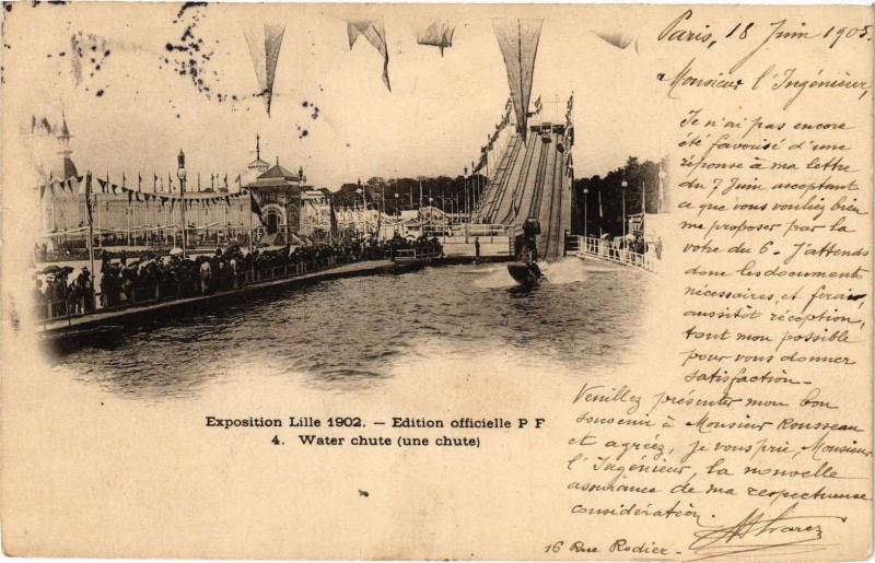 Carte postale ancienne Expo Lille 1902 - Edition officielle - Water chute à Lille