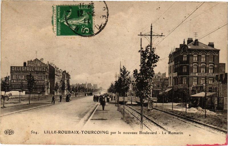 Carte postale ancienne Lille - Roubaix-Tourcoing par le nouveau Boulevard - Le Romarin à Lille