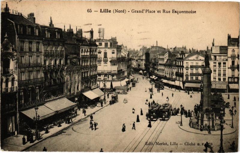 Carte postale ancienne Lille - Grand'Place et Rue Esquermoise à Lille
