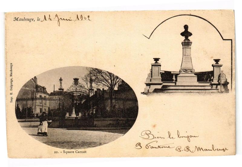 Carte postale ancienne Maubeuge le Square carnot à Maubeuge