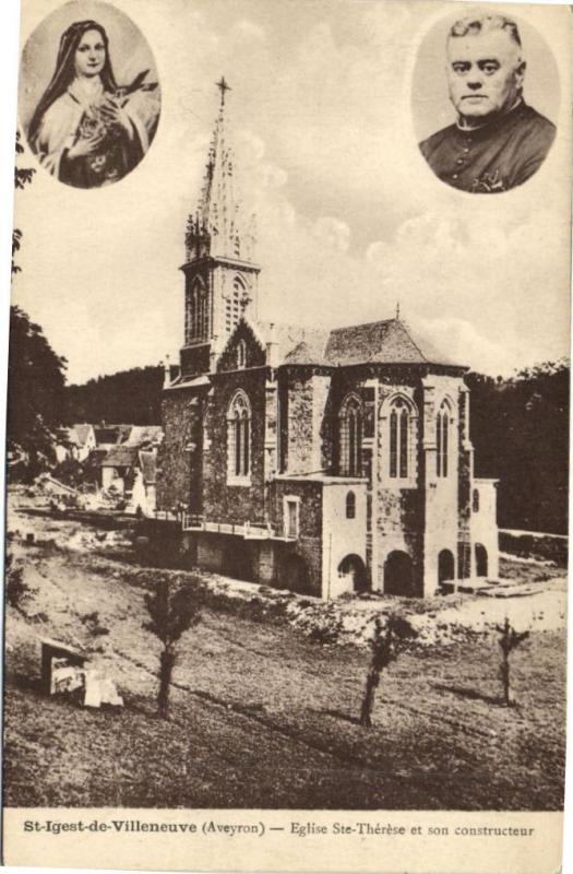 Carte postale ancienne Saint-Igest-de-Villeneuve - Eglise Sainte-Thérése et son constructeur à Saint-Igest