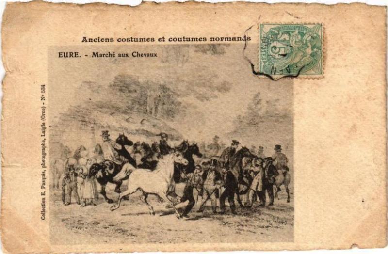 Carte postale ancienne Anciens costumes et costumes normands - Eue - Maeché aux Chevaux