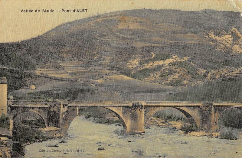 Carte postale ancienne Vallee De L'Aude - Pont D'Alet Les Bains - cpa toilée à Alet-les-Bains