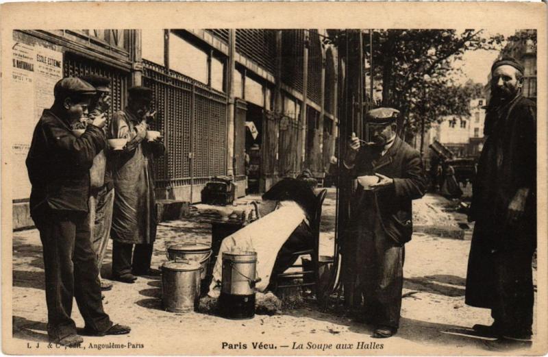 Carte postale ancienne Paris Vecu. La Soupe aux Halles