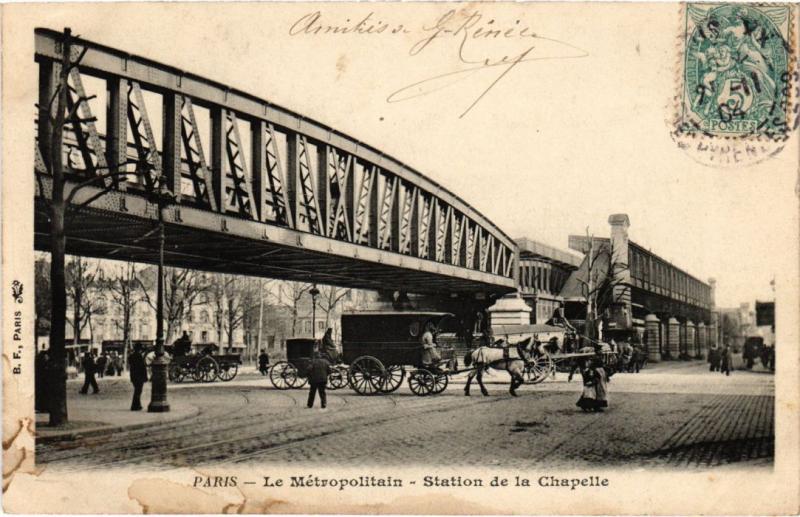 Carte postale ancienne Le Métropolitain - Station de la Chapelle à Paris 10e