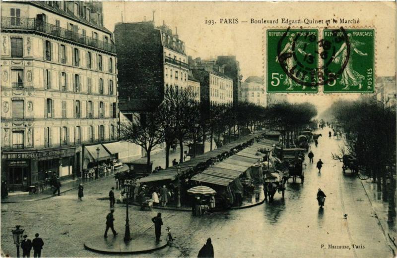 Carte postale ancienne Boulevard Edgard-Quinet et le Marché à Paris 15e