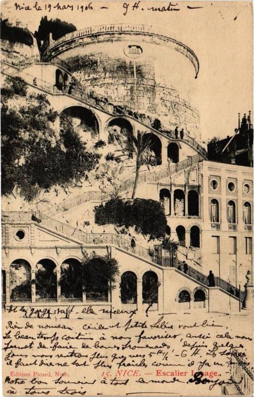 Carte postale ancienne Nice - Escalier Lasage à Nice