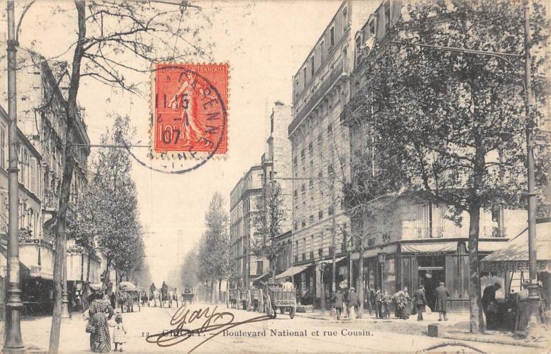Carte postale ancienne Boulevard National et rue Cousin à Clichy