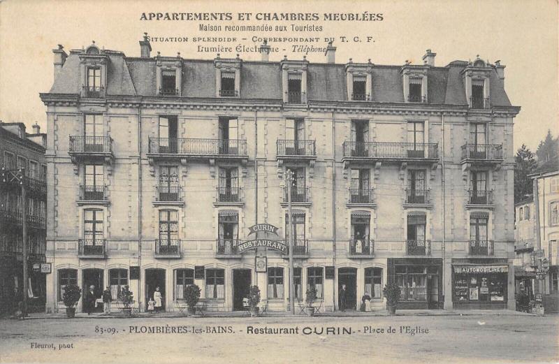 Carte postale ancienne Plombieres - Restaurant Curin - Place De L'Eglise