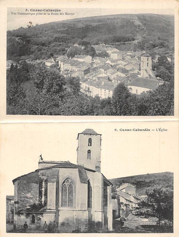 Carte postale ancienne Cuac Cabardes - Carte Double - Vue Panoramique Et Eglise