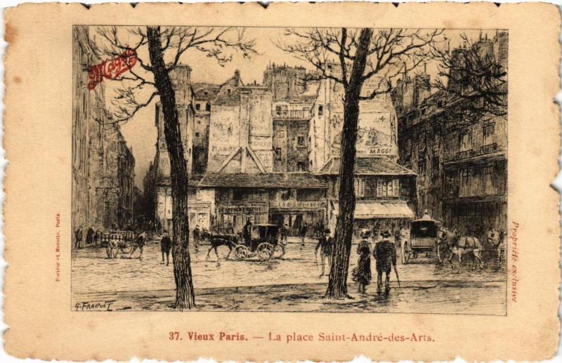 Carte postale ancienne Ancien Paris - La Place Saint André des Arts à Paris 6e