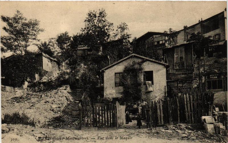 Carte postale ancienne Vieux Montmartre - Vue dans le Maquis à Paris 18e