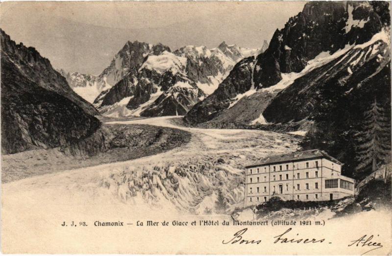 Carte postale ancienne Chamonix - La Mer de Glace et l'Hotel du Montanvert