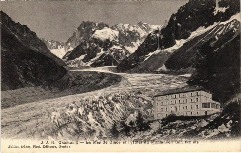 Carte postale ancienne Chamonix - La Mer de Glace et l'Hotel du Montenvers