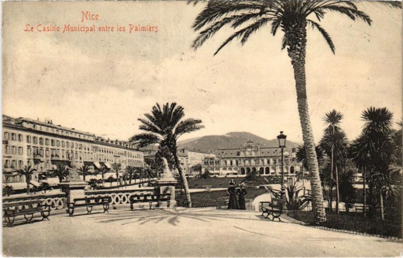 Carte postale ancienne Nice- Le Casino Municipal entre les palmiers France