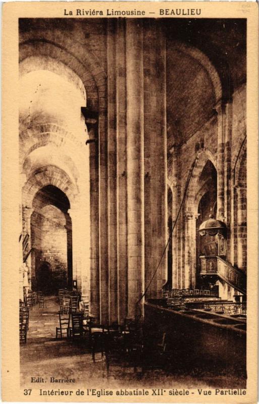 Carte postale ancienne Beaulieu - Interieur de l'Eglise Abbatiale - Vue Partielle
