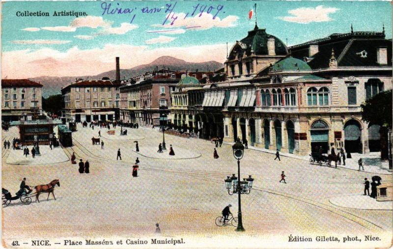 Carte postale ancienne Nice- Place Massena et Casino Municipal France