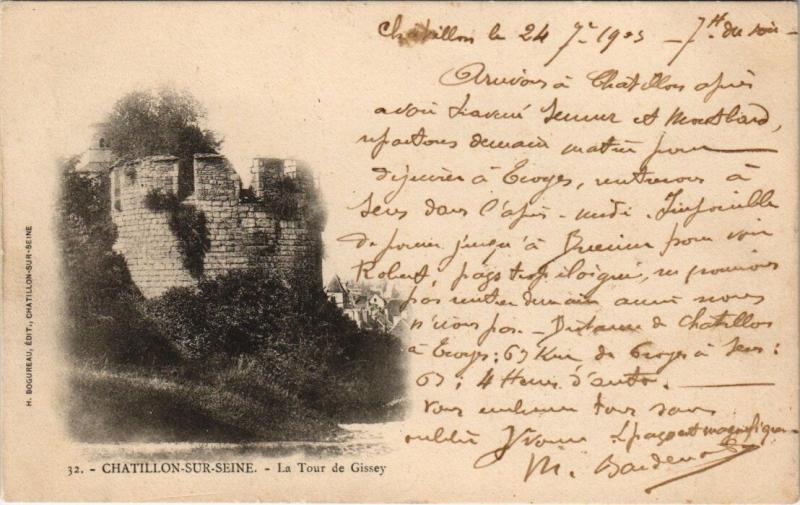 Carte postale ancienne Chatillon-sur-Seine - La Tour de Gissey à Châtillon-sur-Seine