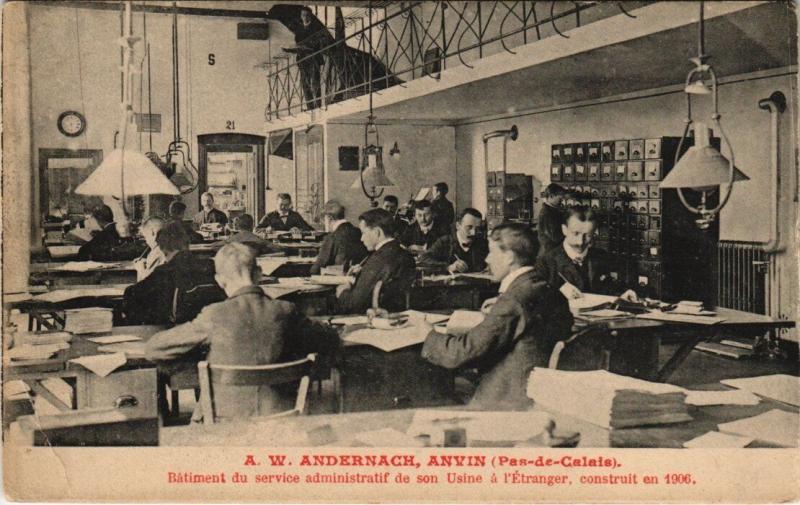Carte postale ancienne Anvin - Batiment du service admin. De l'usine d'Andernach à Anvin