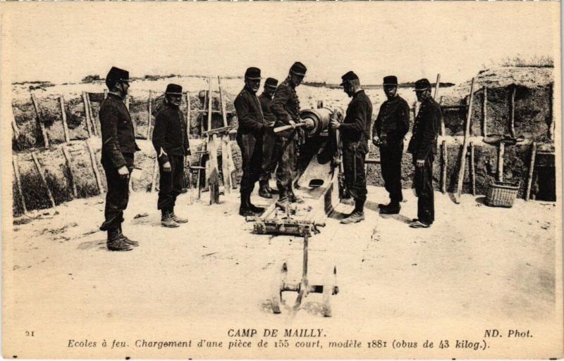 Carte postale ancienne Camp-de-Mailly - Ecoles a feu - chargement