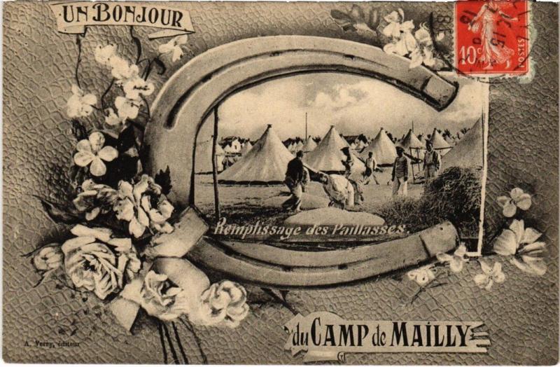 Carte postale ancienne Camp-de-Mailly - Un bonjour fleurs remplissage