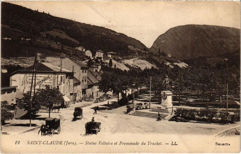 Carte postale ancienne Saint Claude- Statue Voltaire et Promenade du Truchet France à Saint-Claude