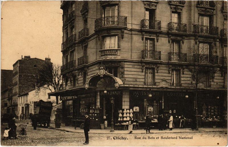 Carte postale ancienne Rue du Bois et Boulevard National à Clichy