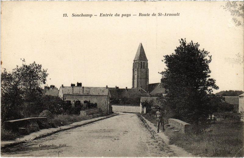 Carte postale ancienne Sonchamp entree du pays Route de Saint-Arnoult à Sonchamp