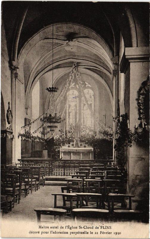 Carte postale ancienne Flins Eglise Saint-Cloud Maitre autel