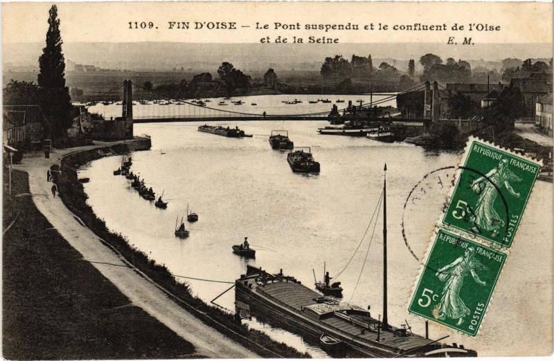 Carte postale ancienne Fin d'Oise Pont suspendu