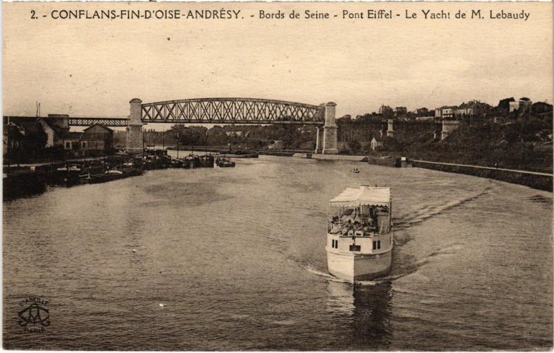 Carte postale ancienne Conflans Pont Eiffel le yacht de M. Lebaudy