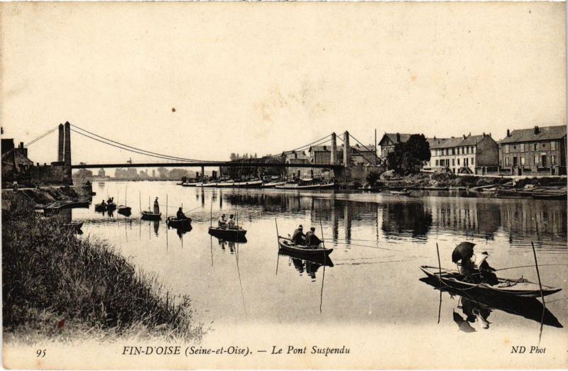 Carte postale ancienne Fin d'Oise Pont suspendu
