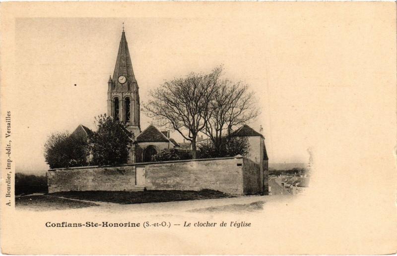 Carte postale ancienne Conflans le clocher de l'eglise