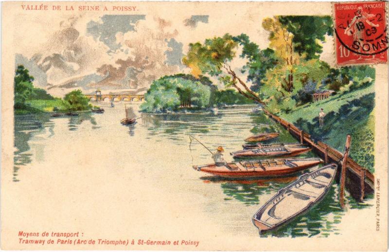 Carte postale ancienne Poissy Tramway de Paris a Saint-Germain à Poissy