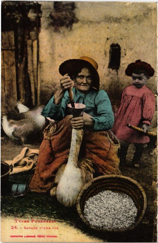 Carte postale ancienne Gavage d'une oie Folklore