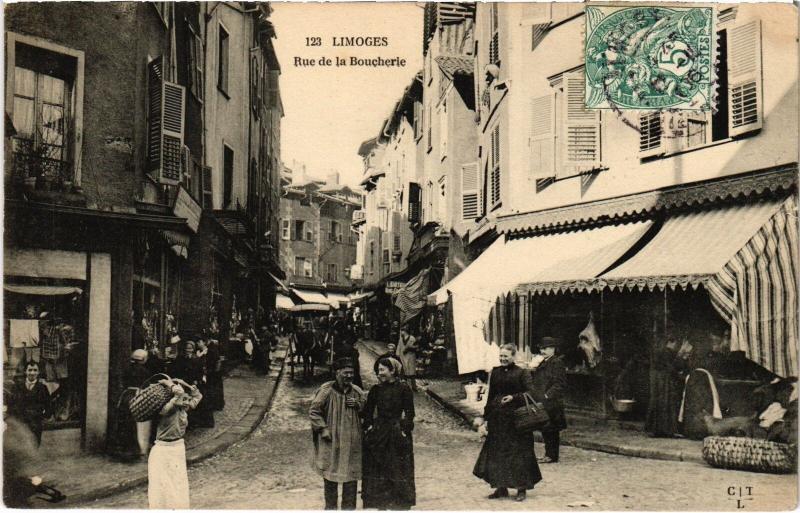 Carte postale ancienne Limoges Rue de la Boucherie à Limoges