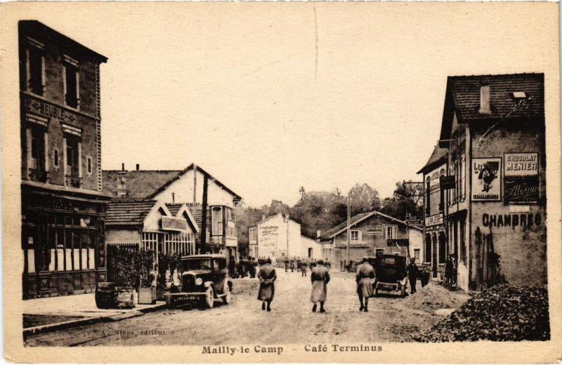 Carte postale ancienne Mailly le Camp Cafe Terminus à Mailly-le-Camp