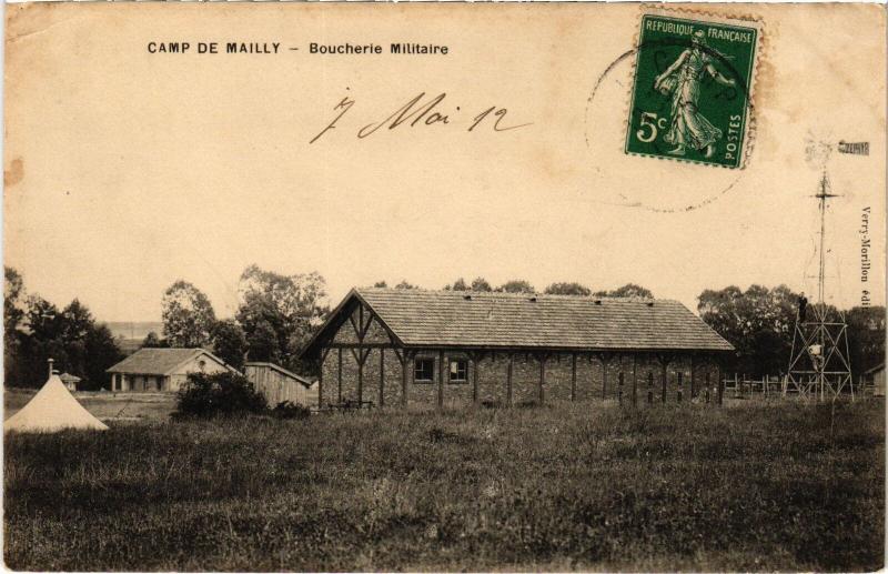 Carte postale ancienne Mailly le Camp Boucherie militaire à Mailly-le-Camp