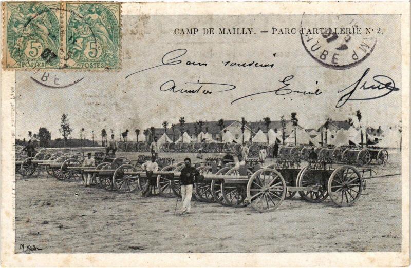Carte postale ancienne Mailly le Camp Parc d'Artillerie à Mailly-le-Camp
