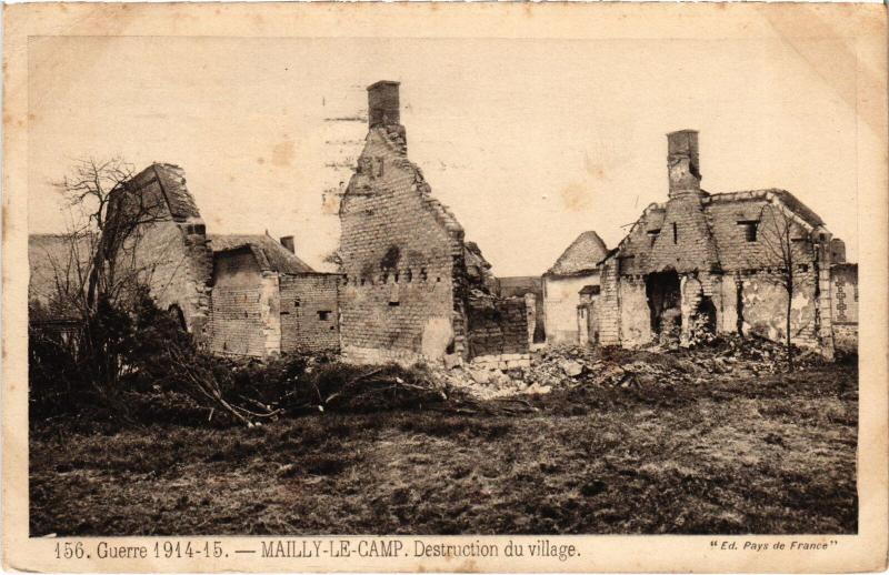 Carte postale ancienne Mailly le Camp Destruction du village à Mailly-le-Camp