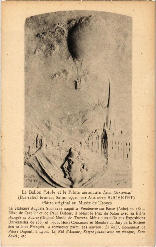Carte postale ancienne Troyes le ballon et le Pilote Leon Darsonval à Arsonval